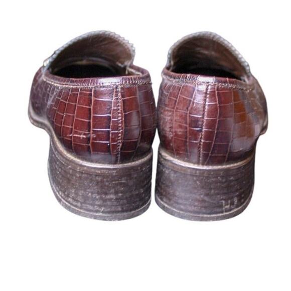 Brighton Donna Leather Loafers Brown Black Croc Embossed Bow Slip On 8 - Picture 4 of 5